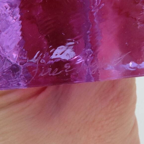Fire & Light Purple Clear Glass Heart Shape Paperweight Signed Home Office Decor - Picture 8 of 13